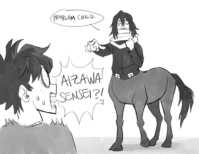 @Tiff_Knows CHIRON WOULD MAKE SENSE...but i really want to cast aizawa as chiron bc the image is hysterical. i thought of momo as annabeth too!! i just really want uraraka and iida to still be deku's bffs ? 