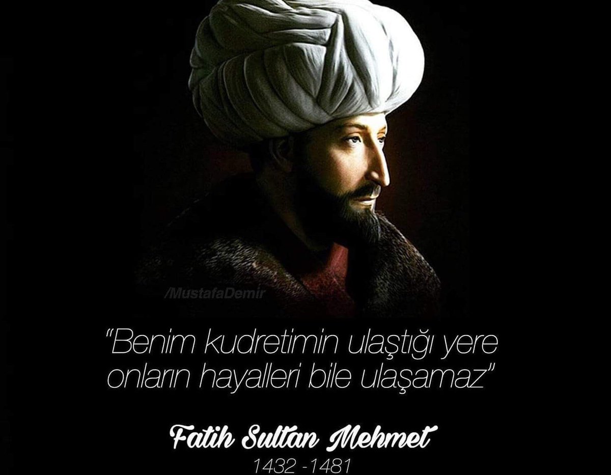 9 yaşında hafız, 14 yaşında padişah, 21 yaşında Peygamber Efendimizin övgüsüne mazhar olan Atamız Fatih Sultan Mehmet Han'ın vefatının 539. sene-i devriyesinde rahmet, minnet ve saygıyla yad ediyoruz.Mekanı Cennet olsun. 
#FatihSultanMehmetHan