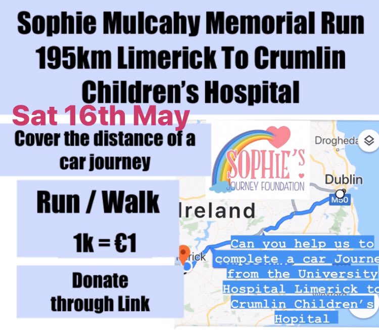 LiamMulcahyTSM's tweet photo. We’d love your support
#together4sophie
https://t.co/VlSYE6ZX8F
Tag us on your distance
#chasingrainbows #5kvirtualrun #gothedistance #limerickcity #limerick #running #run #1q43 https://t.co/0p322SNbH9