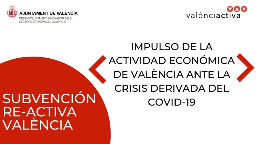 💼 Fins demà, 4 de maig, pots participar en la convocatòria #ReActivaVLC per a pimes i autònoms de #València afectats per la crisi de la #COVID19. 👨🏻‍💻 Es pot sol·licitar també a través del Registre Electrònic d'<a href="/Haciendagob/">Ministerio de Hacienda</a> 👉🏻 bit.ly/2X8Lz1E.
ℹ️ bit.ly/2JkdqnE