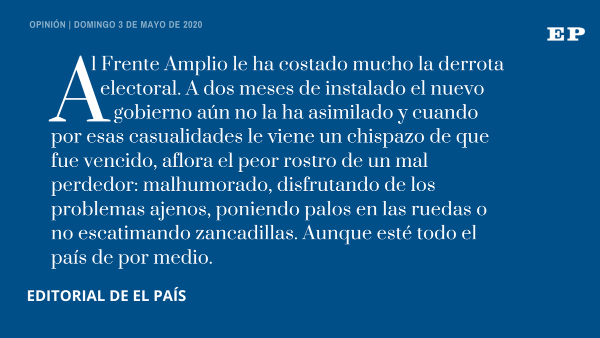 elpaisuy's tweet photo. EDITORIAL | El FA aún no entendió que en el muy democrático y republicano Uruguay hay elecciones cada cinco años y en 2019 el pueblo votó por un cambio, de personas y de políticas. ¿Acaso pretenden seguir gobernando? ¿No entienden que se les dijo “basta”? https://t.co/g9hx0H5Da2 https://t.co/TfPcUYSeQq