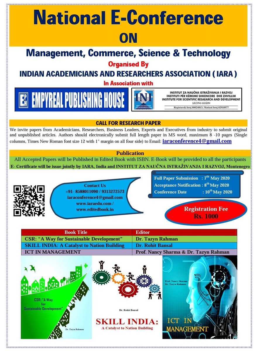 INI_Institute's tweet photo. The Institute for Scientific Research and Development, on 10.05.2020, in cooperation with the Research Association of the Indian Academy, Mumbai, India, organize the "online" scientific conference in the fields of management, trade and technology.
#ISRD #INI #onlineconference https://t.co/VyzKurNt2P