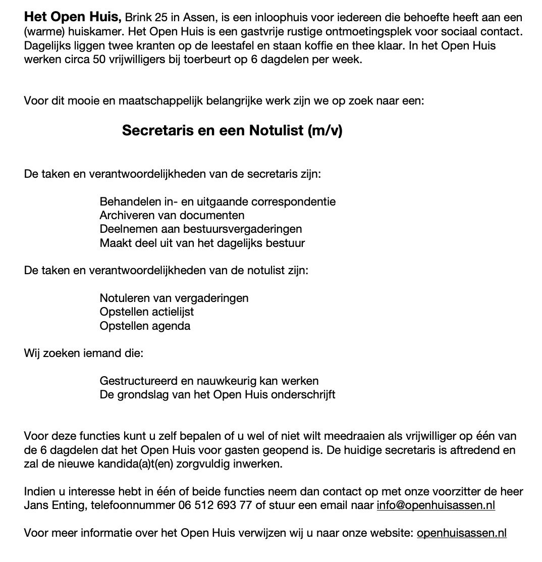 openhuisassen's tweet photo. Geïnteresseerd in een mooie functie bij @openhuisassen ? https://t.co/Sm5HOlwPKC