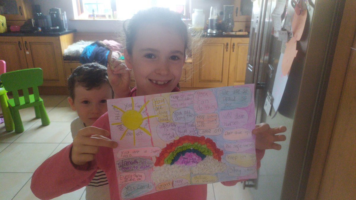 stcolmanscloyne's tweet photo. Caoimhe (2nd) made this poster for the staff Covid ICU 
@CUH_Cork where her mom works. It hangs it in the coffee room &amp; staff love to see it when on break from #PPEGear, Everyone in the unit were delighted with the thoughtful poster!  
Draw your Hero #Frontlineheroes @HSELive https://t.co/ZkKusaiii8