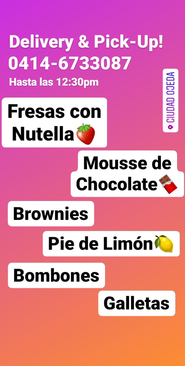 Xocol_Art's tweet photo. No te quedes sin tu postre del Domingo! 
Delivery en Ciudad Ojeda, hasta las 12:30pm. 📲0414-6733087 https://t.co/64wYkmvtaq