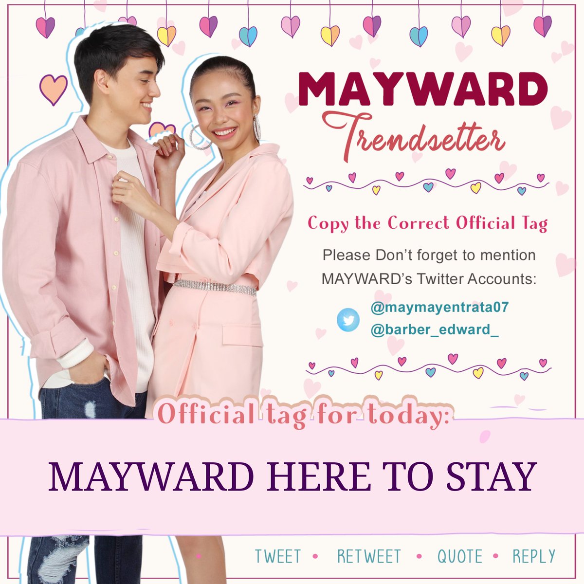 mwtrendsetter's tweet photo. "It will never be easy, but it will always be worth it." 

We are not going anywhere. 
We will always stay by your side.
We are in this TOGETHER. ❤

OFFICIAL TAG FOR TODAY:

MAYWARD HERE TO STAY 

#MayWard 
@maymayentrata07 @Barber_Edward_ https://t.co/uOo8tCJu50