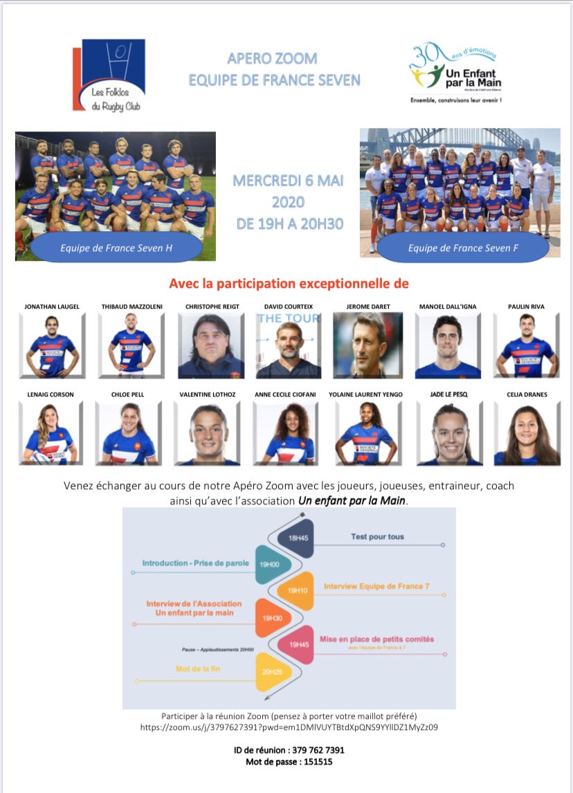 <a href="/EmmanuelMacron/">Emmanuel Macron</a> J-3 : Apéro Zomm avec Équipe de France 🇫🇷 🏉 et l’association un Enfant par la main 👌