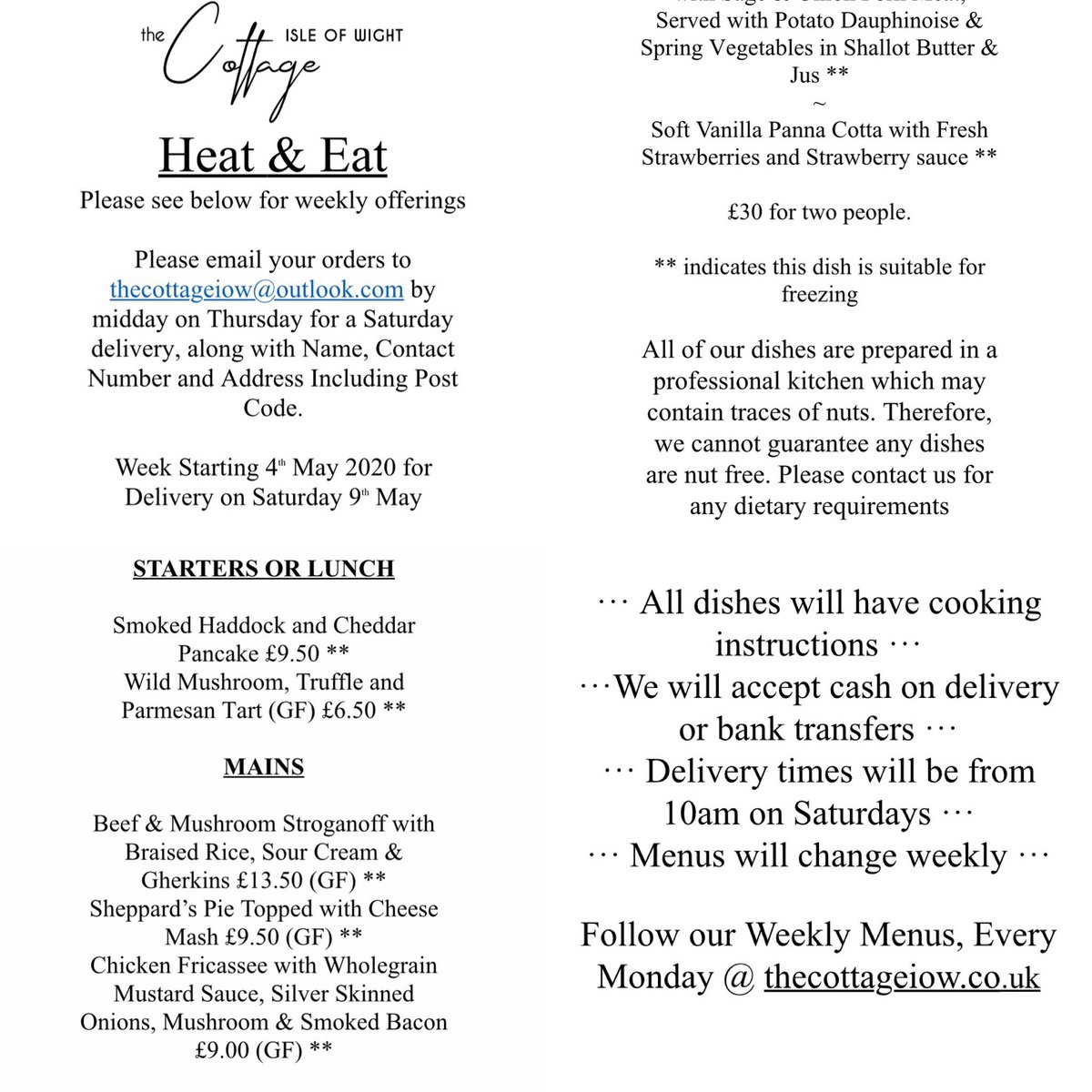 Heat and eat is our new delivery service please read, like and share the word