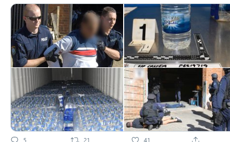 D62Darya's tweet photo. Mullahs in need of urgent cash!
#Iraanse drugsbende opgerold in #Australië. Meer dan $80 miljoen aan vloeibare #methylamphetamine is gevonden in Sydney, verborgen in waterflessen die eerder deze maand naar Sydney zijn gesmokkeld. https://t.co/Hj1zieC3c2