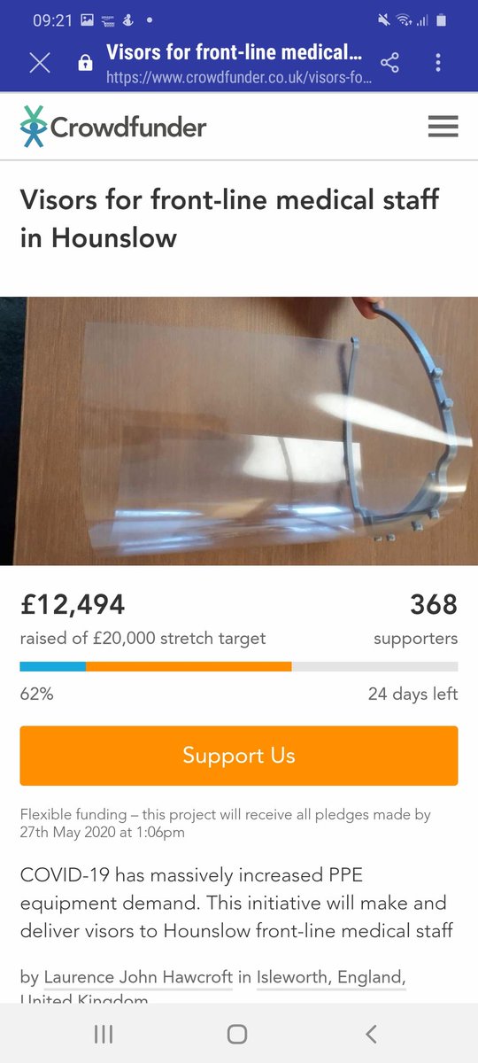 HounslowNWatch's tweet photo. 🟡 PLEASE SHARE/RT! 🟡

£12,494 raised for our #COVID__19 Appeal so far. 😱🙏🏼

Help us reach 20k so we can produce &amp; provide vital #visor #PPE to all local #FrontLineHeroes! 

DONATE
https://t.co/O68w16fyD7

Visors 3D printed by @simonclarke2000 &amp; family 🥰

#PrintToProtect https://t.co/JAWS3p2bLz