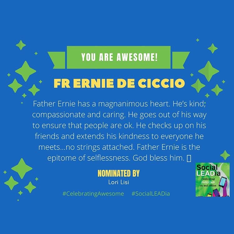 Congratulations to our very own Fr. Ernie who was nominated and selected.  
Repost @JCasaTodd 
A huge shoutout to Father Ernie for being a bright light for others in this dark time. @lorilisi wanted to celebrate your awesome! #SocialLEADia 
#stdavidsparishinmaple @StDavidsMaple