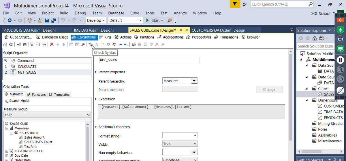 ambujbelsar's tweet image. A biggest technical glitch in SSDT 2017 while checking syntax in calculation part of the expression in Analysis service.
The same is working in version SSDT 2015.