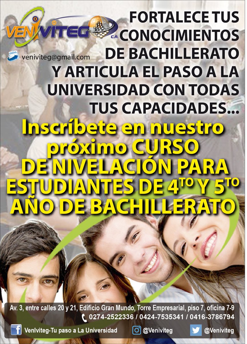VenIviteg's tweet photo. Duración: 4 meses.  
Turnos: Mañana de 8 am a 12 pm y Tarde 1 a 5 pm
INSCRIPCIONES ABIERTAS.
CUPOS LIMITADOS!!!
CONTACTOS: 0274-2522336 / 0424-7535341 / 0416-3786794 https://t.co/J8oV3jHYNs