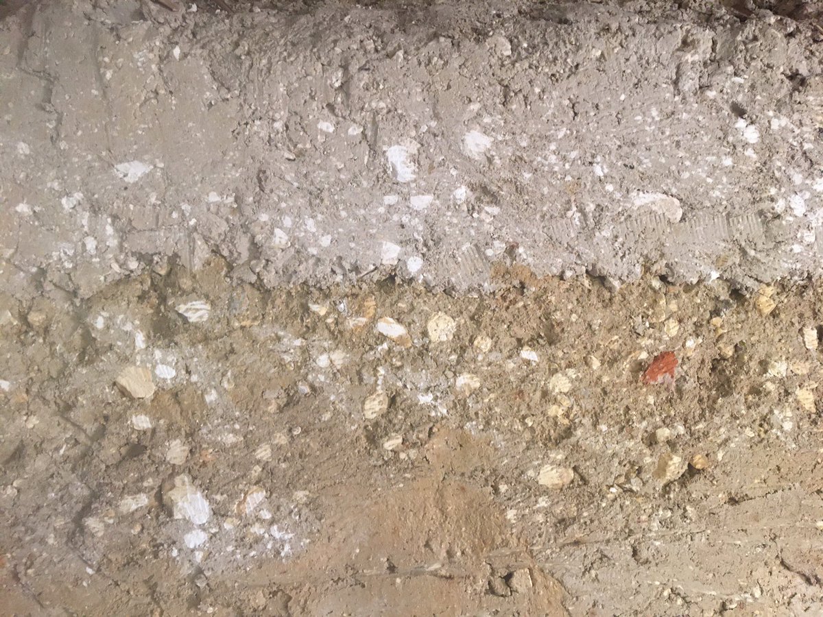 SellickCon's tweet photo. In a Tudor Dorset cottage (before lockdown) - Original chalk cob was very unstable and failed. Cob was remixed and used in layers to reinstate wall. Reed laths used to repair ceiling. #conservationbuilding https://t.co/0lyekJVc7E