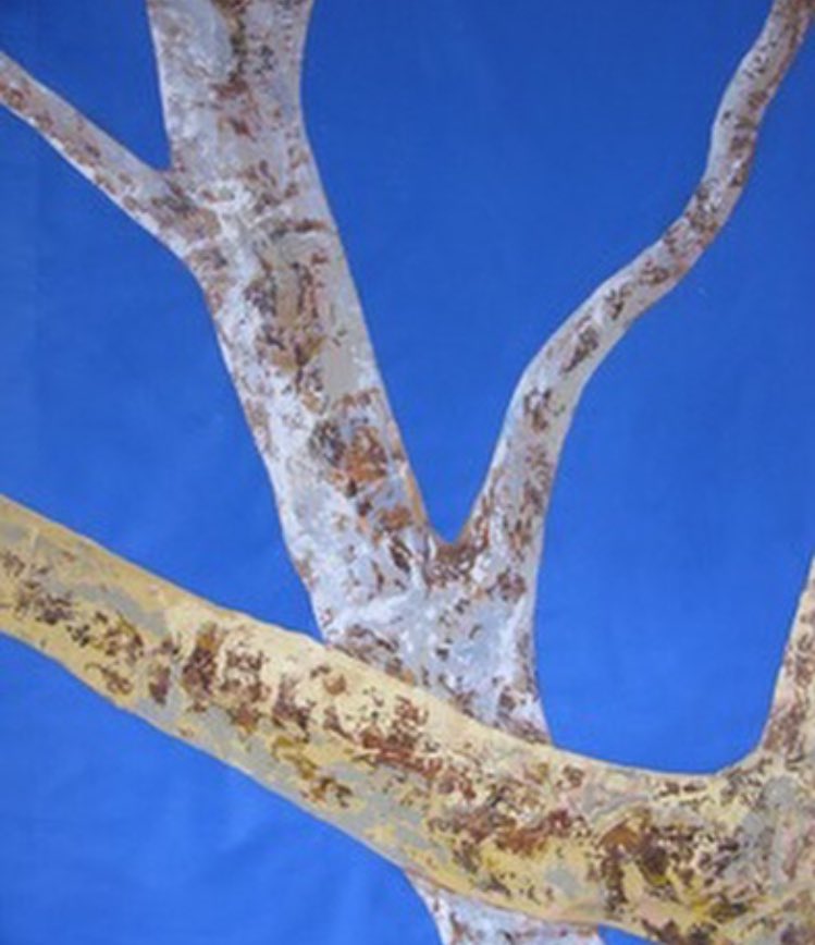 Two Trees, Peeling Bark, Scattered Leaves & Gum Nuts. Painting by  @ColecloughB  #space  #socialdistancing  #timetoreflect  #lonliness  #artduringcovid19  #lockdown  #missingopenspace  #nopeople  #lockdownart  #wiganart  #painting