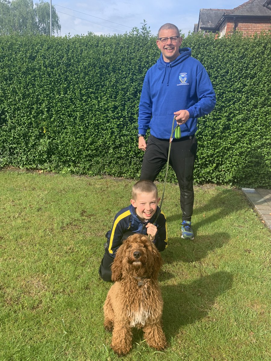 DAY 8 Sunday morning pace setter buddy the dog enrolled in the run. @dannyjoewalker with some wise words todays T Shirt 'The journey is the prize' Danny has been keeping connected by supporting his local foodbank. Thanks Angela, Bryson Goodwin's T shirt is yours.