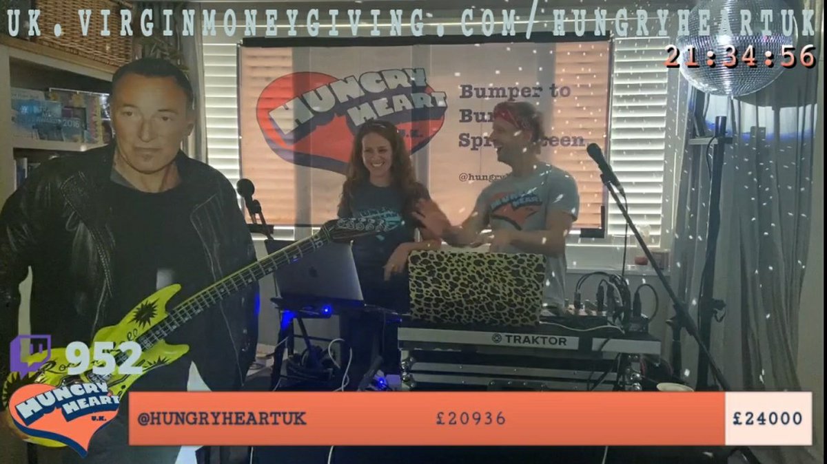 SteveClarkEsq's tweet photo. These absolute heroes @hungryheartuk &amp; @BurgersAndBruce are still smiling after more than 21hours of livestream @springsteen and more than £21k raised! https://t.co/bkJ5Ght64X