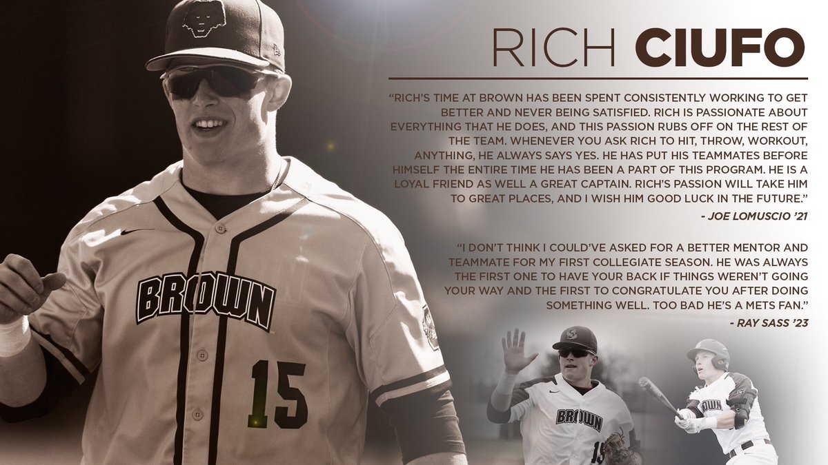 BrownU_Baseball's tweet photo. Today we feature captain Rich Ciufo, a shortstop from Medford, NY. Rich will complete his final year of eligibility at the University of Richmond while pursuing a graduate degree in Human Resource Management. https://t.co/aVe9M9dNhS