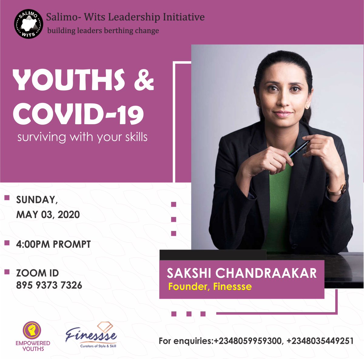DanielAkinjise's tweet photo. Under the platform of #salimowits and #empoweredyouths, we will be having a skill trainer and development expert come speak to us later today on the effects of Covid-19 on youths and relevant skills to survive during and post Covid-19. Join at 4:00PM Today #tadinitiative #COVID19 https://t.co/WIAvgoRIUa