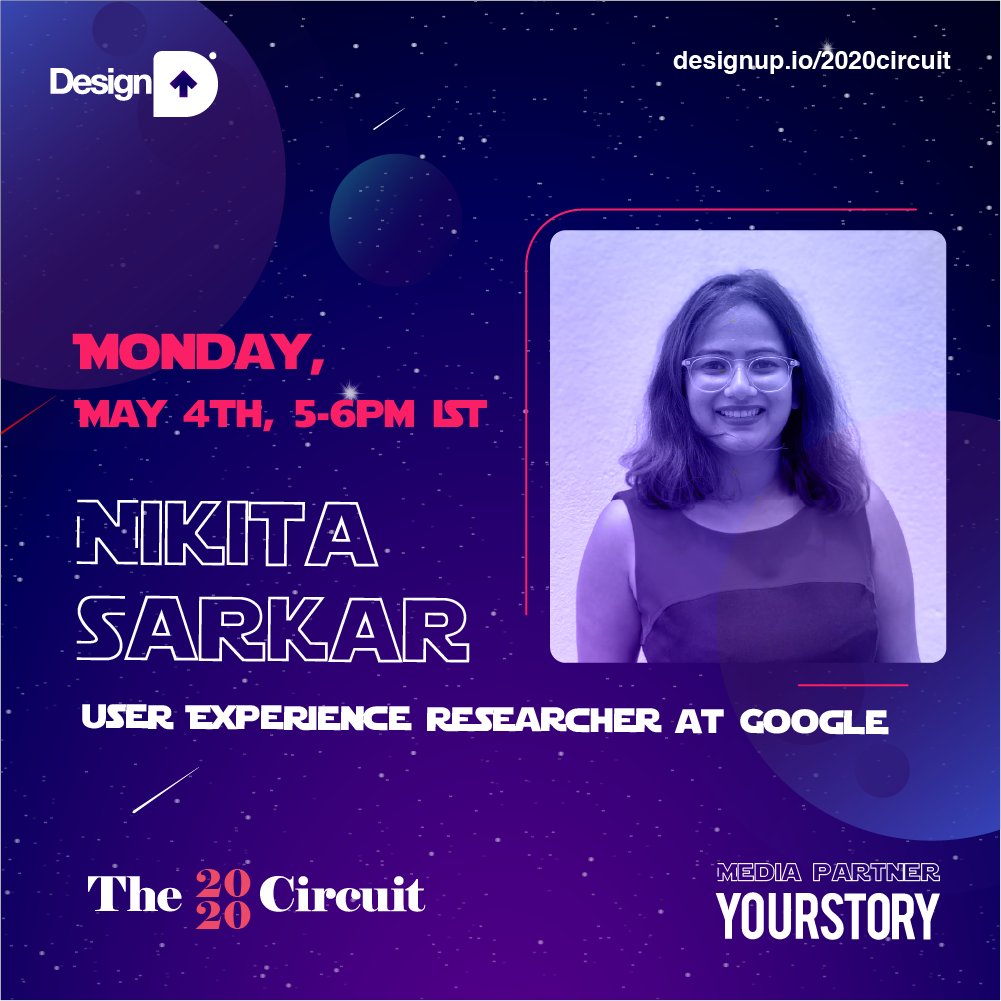 DesignUpConf's tweet photo. Join @nikitasarkar108, User Experience Researcher at Google, for the next episode in the #DesignUp2020 #Circuit - a peek into the near future and futures far-far-away (actually not that far). Just 1 day to go, register now > https://t.co/7J8zrScpBa May 4, Mon 5-6 pm IST https://t.co/jxId2nSPbC