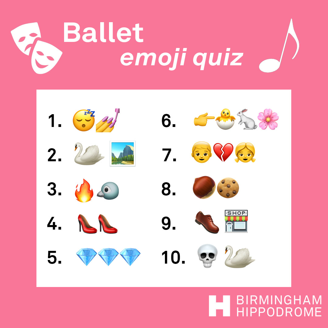 brumhippodrome's tweet image. Today we present to your, our very first ballet emoji quiz! ✨ 

Can you guess these famous ballets? You might want to have a peek at @BRB's catalogue of shows for a few clues...