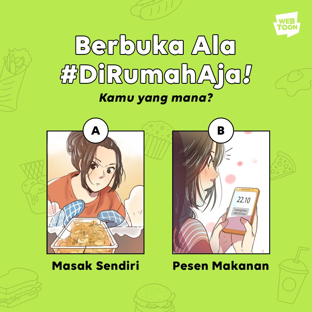 webtoonid's tweet photo. Kalo kamu, tim #masaksendiri atau #deliveryonline? Coba coba kasih tau mimin, btw liat Joy masak yuk di sini >> https://t.co/c3Bd2yqM7l https://t.co/RpAVshNpkr