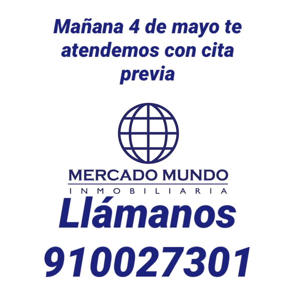 mercado_mundo's tweet photo. Estamos en Fase 0, te atendemos con cita previa #citaprevia #llamame #llamanos #inmobiliaria #realestate #buscopiso #alquiler #compra #venta #piso #loft #Madrid #España #Spain https://t.co/1MVQ83QUoE
