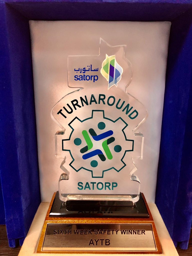 AYTB_Co's tweet photo. #AYTB has been always recognized for its unrivaled safety record. Following on the same path AYTB has been awarded "The Sixth Week Safety Award" from Saudi Aramco Total Refining and Petrochemical Company (SATORP) which is the second Safety Award in this project of SATORP TA 2020. https://t.co/yipHEMf9sB
