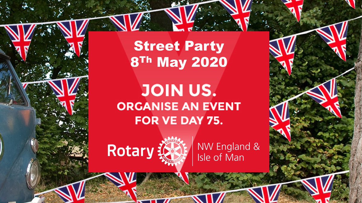 It’s a Bank Holiday on Friday - hoorah!
How about a stay at home street party in your front garden to celebrate the VE Day 75th Anniversary? 
Social distancing rules apply - obvs!

Post your pictures and videos <a href="/RotaryNW/">Rotary NW England & Isle of Man</a> for Facebook; Twitter and Instagram