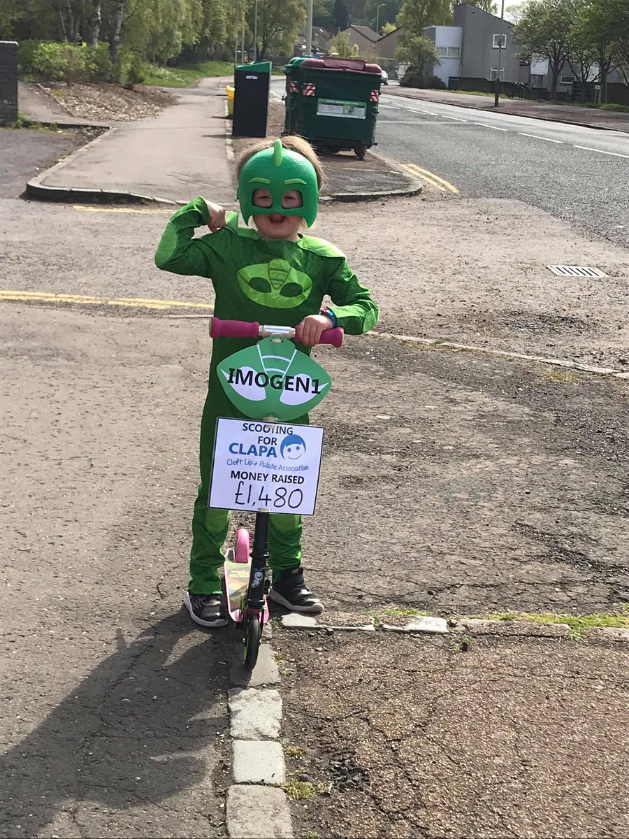 Day 2 of Imogen's superhero skootathon raise funds for Cleft Lip &amp; Palate Association - Gekko from PJ Masks!
#BehindEverySmile #CleftLipAndPalateAwarenessWeek  
To donate - justgiving.com/fundraising/im…
