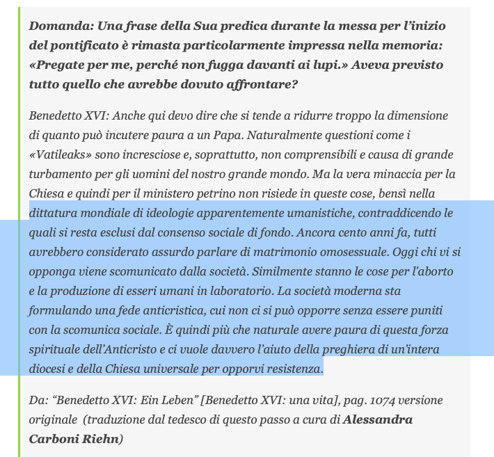 AntonioSocci1's tweet photo. Il prevedibile "linciaggio mediatico" di #BenedettoXVI - #Ratzinger si basa solo sul titolo di Repubblica e conferma ciò che lui dice: chi non si allinea viene messo al bando.Invito a leggere le sue precise parole sulla "dittatura mondiale di ideologie apparentemente umanistiche" https://t.co/6pF3PNumB7