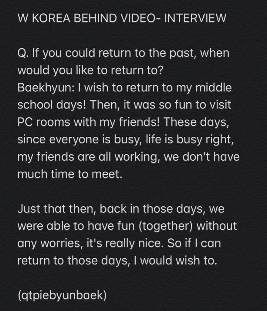 큐티 백현 Blastfromthepast Q If You Could Return To The Past When Would You Like To Return To Baekhyun I Wish To Return To My Middle School Days Q Is There