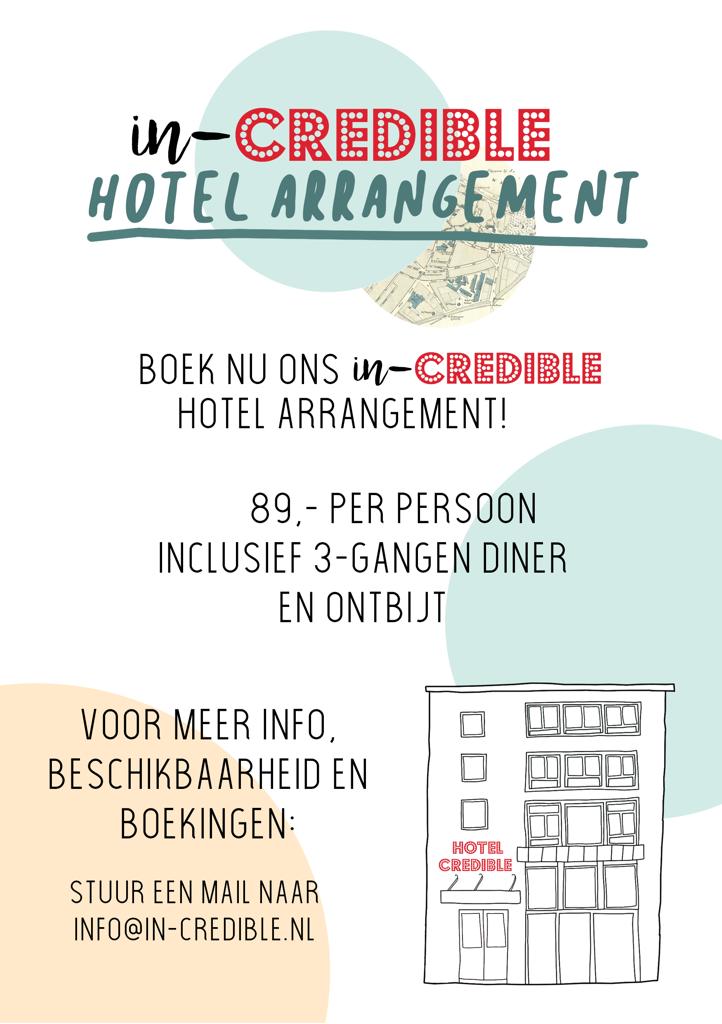 ⚡️WIJ GAAN WEER OPEN! 🙌🏻

Ben je ook zo toe aan eindelijk weer een gezellige avond borrelen bij Credible? Even ontsnappen aan de waan van de dag? 

Boek nu ons _in_-Credible hotelarrangement voor €89,- per persoon: inclusief 3-gangen diner, overnachting en ontbijt!