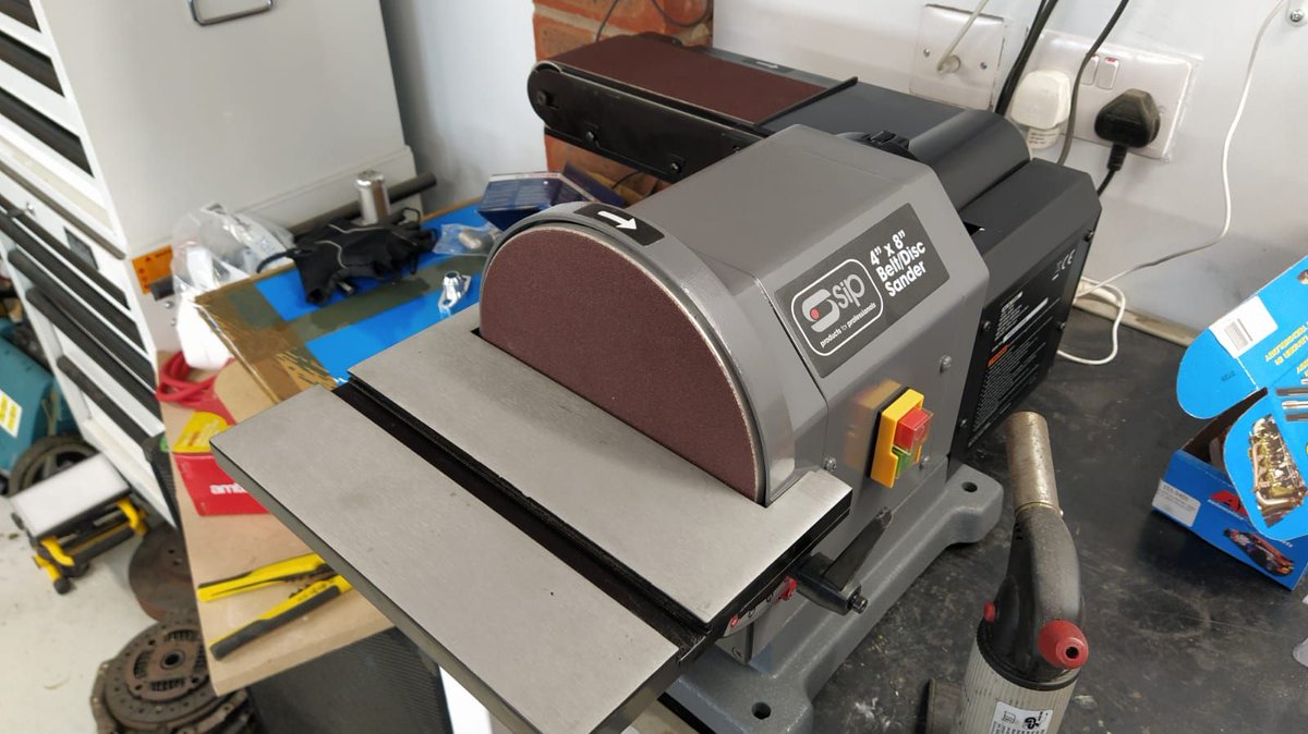 BristolMC's tweet photo. What's going on in your #workshop today? One #member is installing a #disc #sander, whilst another prepares to fit a metal top to his #workbench for #welding. #motorsport #winterseasonagain #carprep #projects https://t.co/qBtEjU7nlV