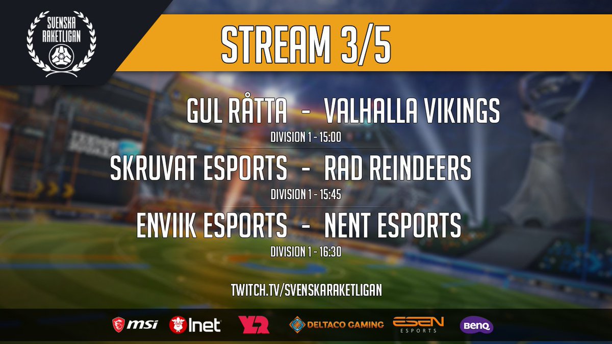Sv_Raketligan's tweet photo. Söndag och division 1! 

Det börjar verkligen bli tight i division 1 och kampen om slutspel hårdnar. 

Streamen avslutas med ett riktigt tungviktsmöte! Den matchen vill ni verkligen inte missa!

🕒: 15:00
🎙️: @Smedius &amp; @glootgloot
📺: https://t.co/T0ij5sPztr 👀 https://t.co/lbgwX4b6fn