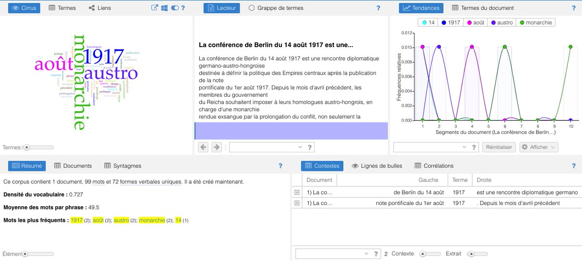  Enfin, pour analyser du texte de manière intuitive et facile  expérimentez en ligne avec  @VoyantTools ! Pour un grand corpus comme un fichier HTML, décortiquez vos documents  à l'aide de nombreux outils et visualisations éclairantes  http://voyant-tools.org  [4/4]