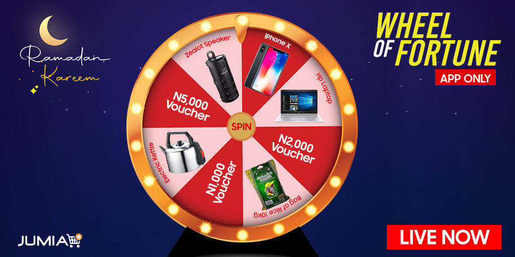 JumiaNigeria's tweet photo. #StaySafeWithJumia &amp; WIN🎁🥳
Click =>https://t.co/mnjBgaK0GY to spin the Wheel of Fortune 
1️⃣RT, Like, Spin &amp; Reply with as many screenshots of your prize
2️⃣Comment using #JumiaSpinAndWin
3️⃣One winner will be selected @ random
4️⃣Contest available until May 4th @ 12pm https://t.co/dPCMevVB49