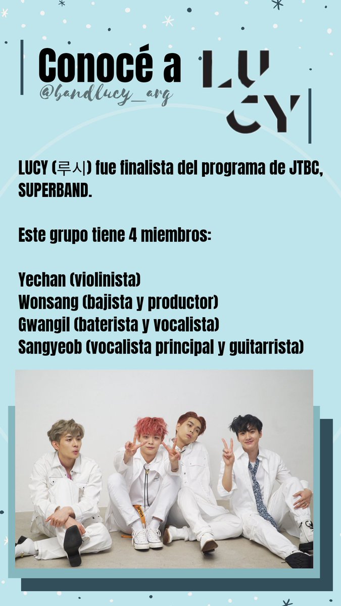bandlucy_arg's tweet photo. [ 1/2 ] ¡Conocé a LUCY y la historia del grupo!

Cr. Info: @xeereal
Trad. Esp: @bandlucy_arg

#LUCY #루시 #SuperBand #쇼퍼밴드 https://t.co/TXfG2YN62T