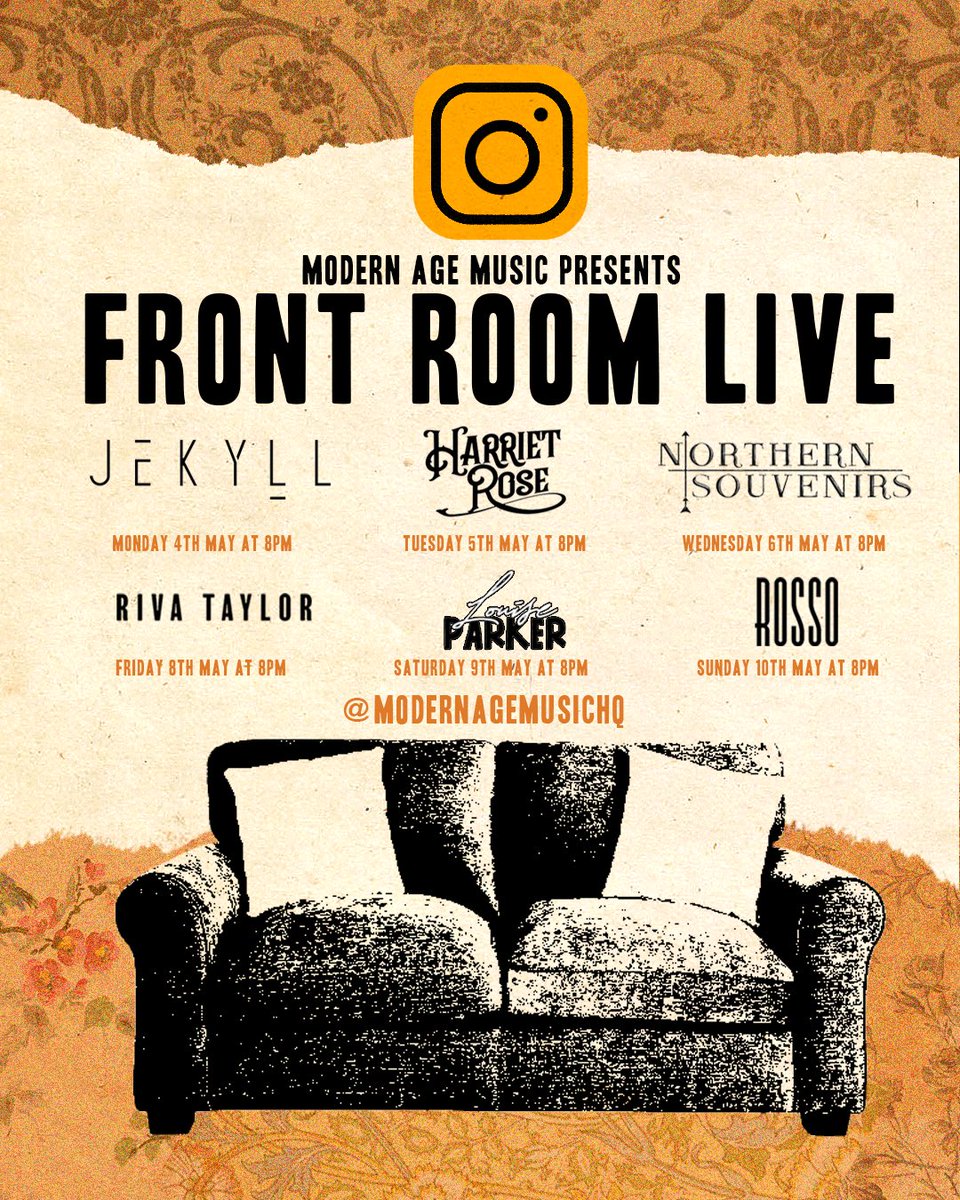 Week 7 kicks off tomorrow who you looking forward seeing? 

 Mon 4th May 8pm: <a href="/Jekyllband/">JEKYLL</a> 
 Tue 5th May 8pm: <a href="/HarrietRose_/">Harriet Rose</a> 
 Wed 6th May 8pm: <a href="/nsouvenirsuk/">ɴᴏʀᴛʜᴇʀɴ ↟ sᴏᴜᴠᴇɴɪʀs</a> 
 Thu 7th May 6pm: <a href="/flingordie/">FLING</a> 
 Fri 8th May 8pm: <a href="/IAmRivaTaylor/">Riva Taylor</a> 
 Sat 9th May 8pm: <a href="/LouisePMusic/">Louise parker</a> 
 Sun 10th May 8pm: Rosso