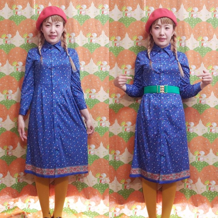 古着屋funnyface 東京都 田端 に移転しました A Twitter レディース 新入荷 青 小花柄ワンピース 裏地なし 約s Mｻｲｽﾞ 着丈102cm 5800 Tax 薄いジャージのような伸縮性のあるポリ素材 前を開けて羽織っても使えます 古着 レトロ 昭和 昭和