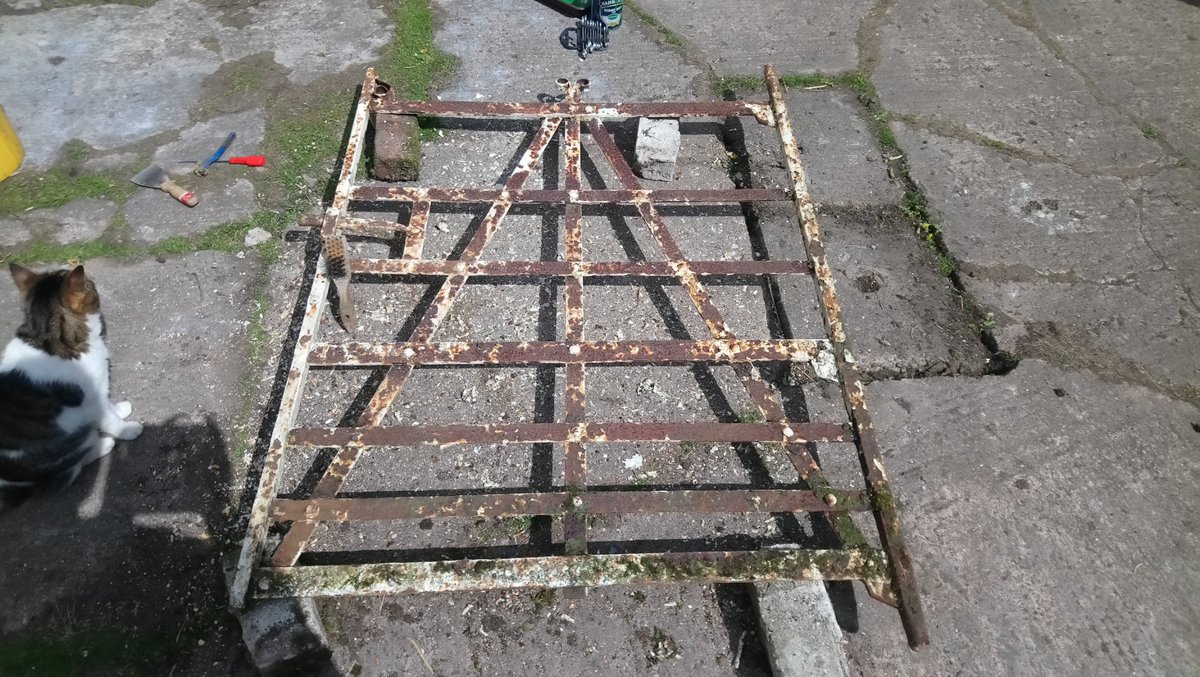 MillsofNI's tweet image. Nice auld gate getting a bit of tlc. Cat looks on...