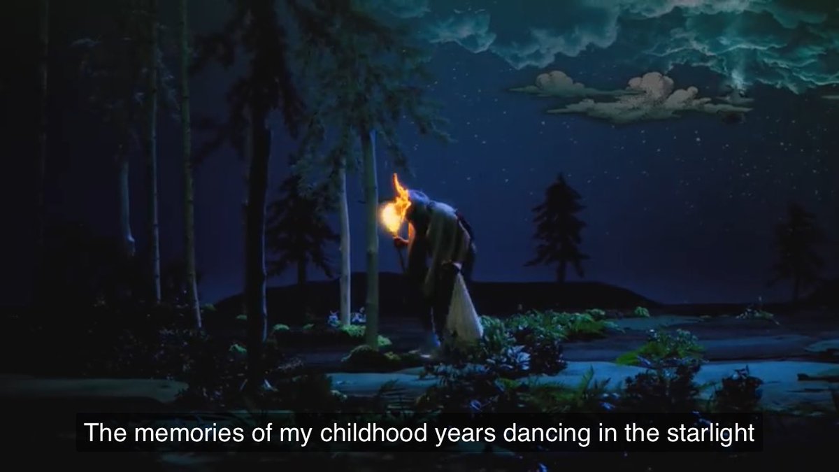 Then we see him hiding and in the distance the light turns off in his house. I just think that was him leaving the house to escape. He then comes out as thunder strikes and he (scared) enters the forest timidly. (I love pathetic fallacy! ) +