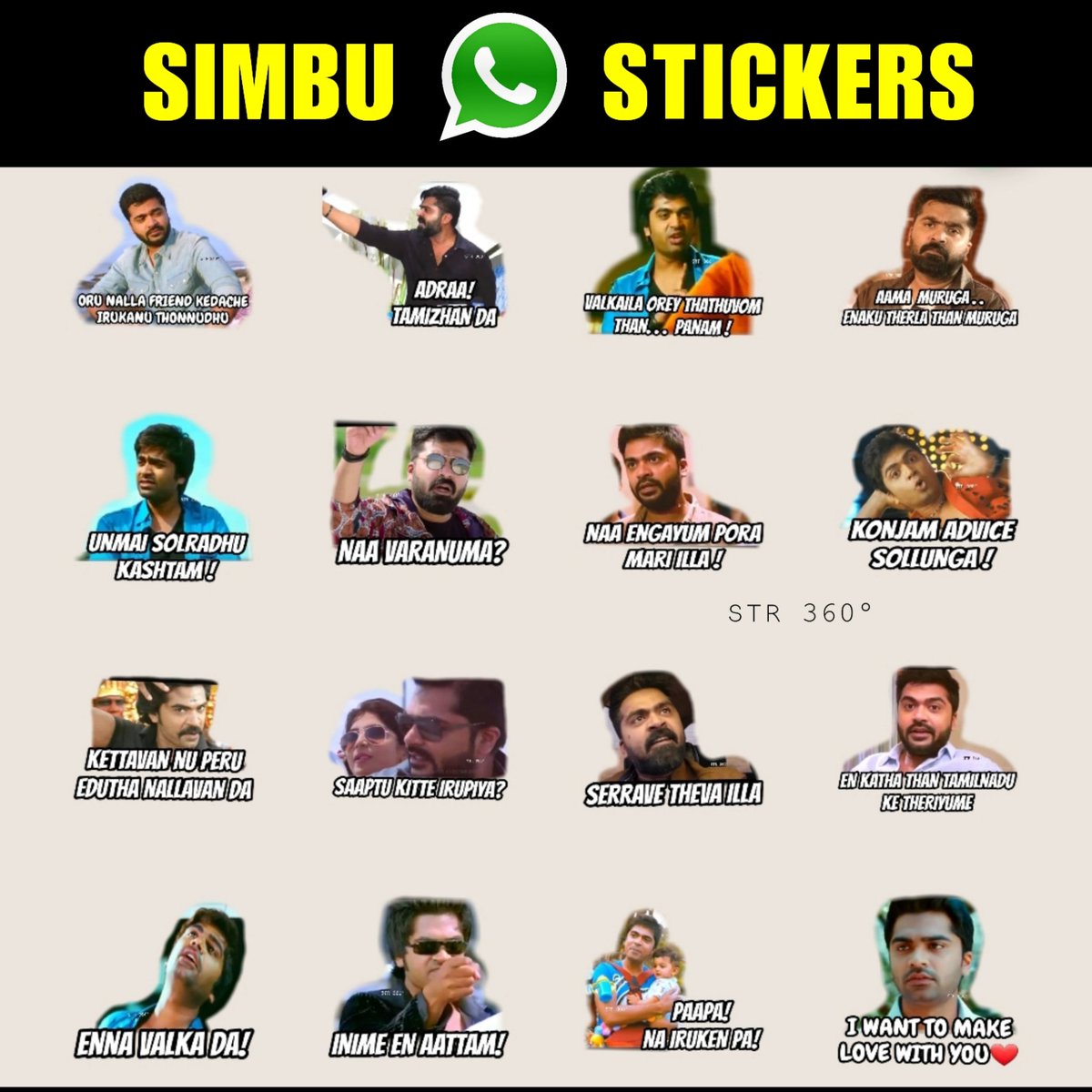 Silambarasan TR 360° on Twitter: "#SimbuWhatsAppStickers are here!!! *Download "Wemoji WhatsApp Sticker" app. Click here https://t.co/bOPdjkJpj9 download the stickers. *Add to WhatsApp and have fun! #STR #Simbu #SilambarasanTR https://t.co ...