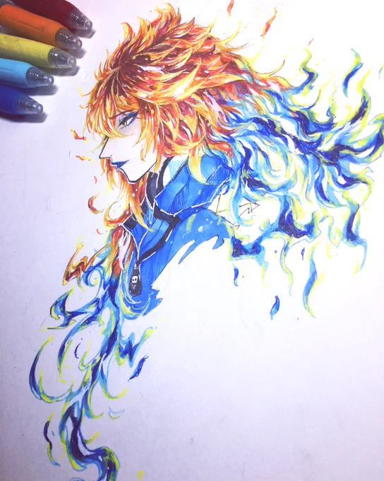 #ツイステファンアート 
青から赤へ変わる(といいな) 