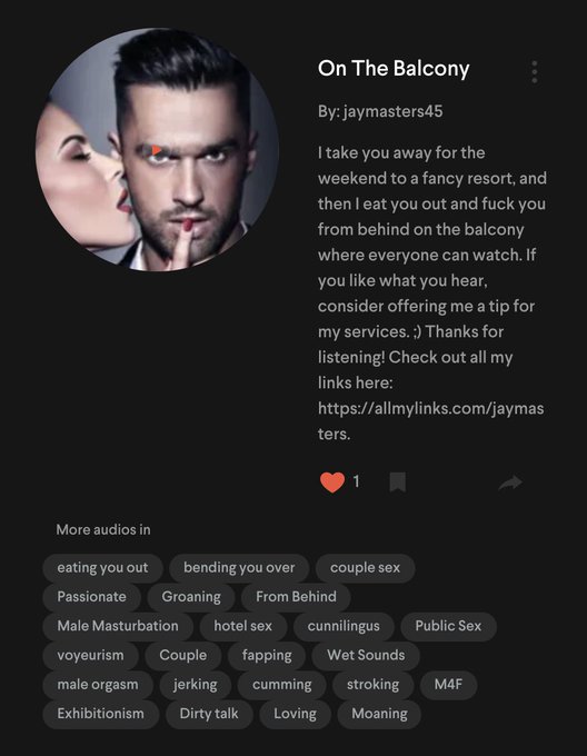 Check out my erotic audio "On The Balcony" @tryquinn_!  It's a steamy one! #quinn #tryquinn #eroticaudio<a class="tags" target="_blank" title="On Twitter" href="/?out=eyJ0eXAiOiJKV1QiLCJhbGciOiJIUzUxMiJ9.eyJpYXQiOjE3MjUxODcyNTYsImlzcyI6InR3cG9ybnN0YXJzLmNvbSIsIm5iZiI6MTcyNTE4NzI1NiwiZXhwIjoxNzU2NzIzMjU2LCJyZWRpcmVjdF91cmwiOiJodHRwczovL3R3aXR0ZXIuY29tL3RyeXF1aW5uXyJ9.BUEa4OrQQOWCjBi55eqN8NJeqy_53Fwj7RE26hd418Yb8oPgcf5EQcpj4qspU87tYjTs2j2it5jOW71mEZ42vA">@tryquinn_</a><a href="/tag/erotica"class="tags"><span>#erotica</span></a><a href="/tag/quinn"class="tags"><span>#quinn</span></a><a href="/tag/eroticaudio"class="tags"><span>#eroticaudio</span></a><a href="/tag/audioerotica"class="tags"><span>#audioerotica</span></a><a href="/tag/t"class="tags"><span>#t</span></a>