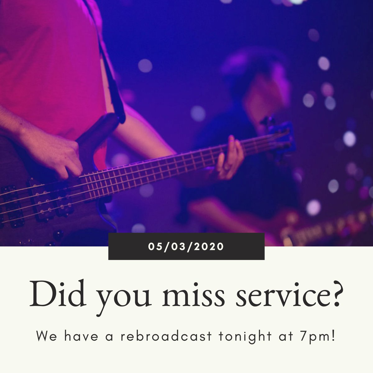 Maybe you forgot it was Sunday! Maybe you just got out of the house for the first time in weeks! Whatever your reason, if you missed services online this morning, we're rebroadcasting service tonight at 7pm on all our streaming channels! See you there!