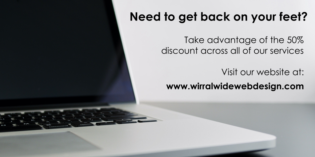 #Wirral Wide Web Design understand the strain businesses are going through right now.

That's why we are offering a 50% discount on all of our services - and several companies are already taking advantage of our offer! 

For more details, visit us at:

wirralwidewebdesign.com