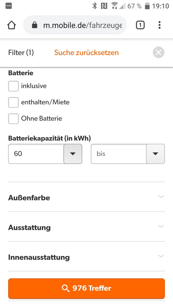 Bei @mobile_de ist das Filtern nach #Batteriekapazität möglich. Zufällig entdeckt und eigentlich logisch sowie zeitgemäß - trotzdem erwähneswert, finde ich. #BEV #Elektroauto