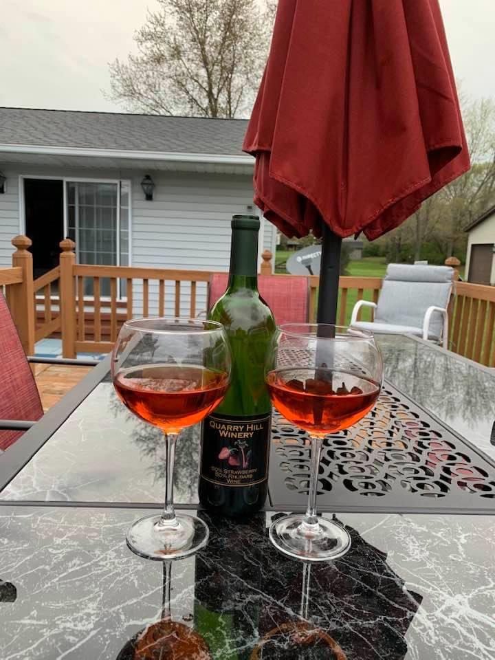 Took a nice(ish) evening to pull us out to the deck to enjoy this beautiful bottle of Strawberry Rhubarb from Quarry Hills Winery!  It was fun flirty sweet and sour! Definitely a Playfullvr wine is enjoy again!