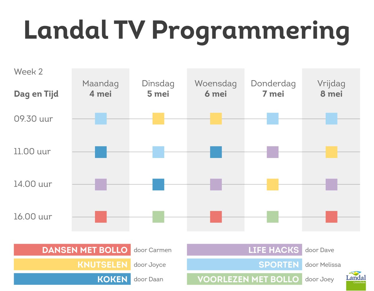 💚 De komende week hebben we weer superleuke Landal TV-activiteiten voor jou in petto! Waar kijk jij het meest naar uit? 💚